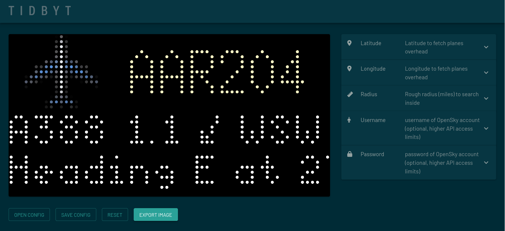 Pixlet Render Web UI: Planes Overhead App