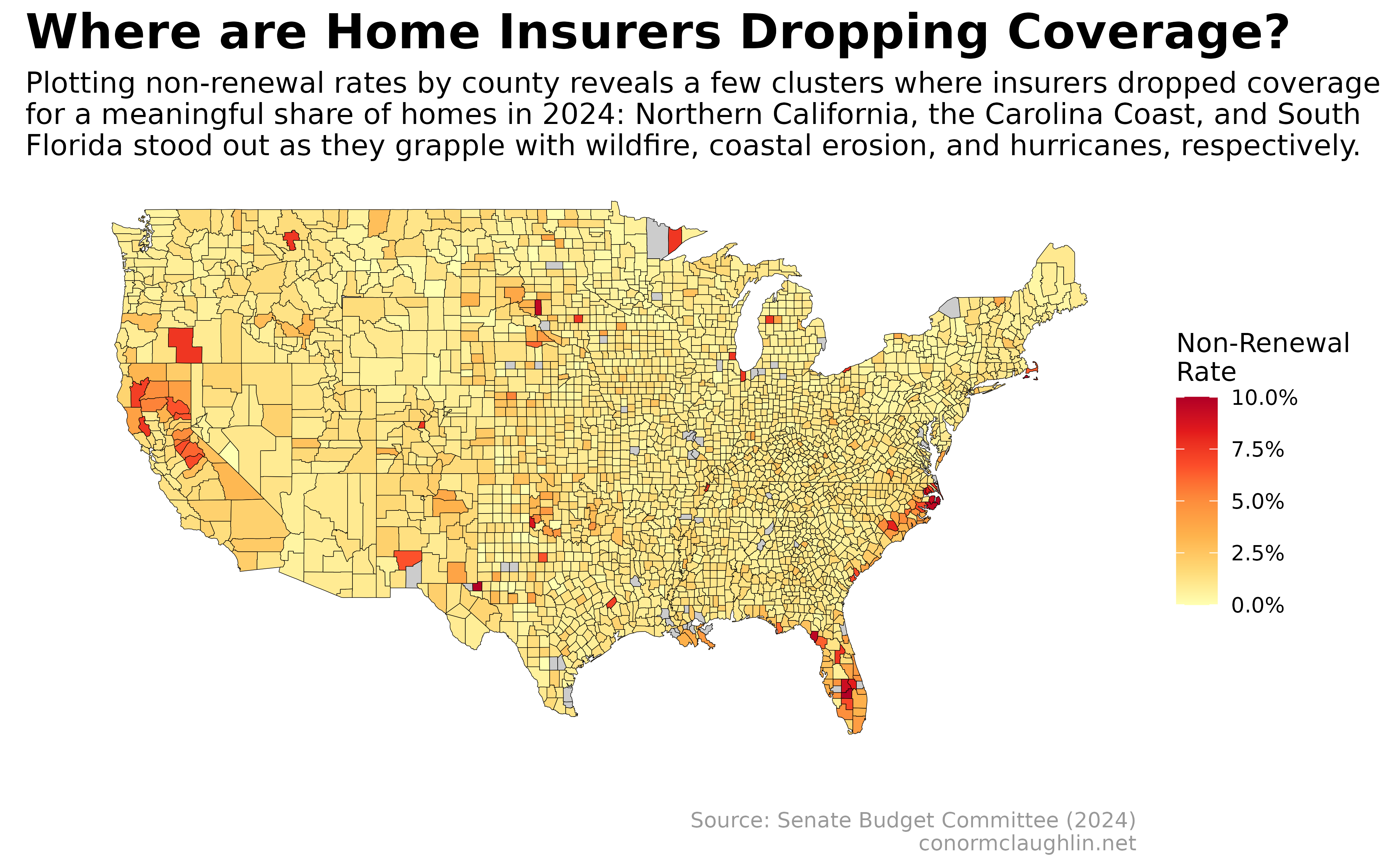 Home Insurance Non-Renewal Choropleth - USA (2024)