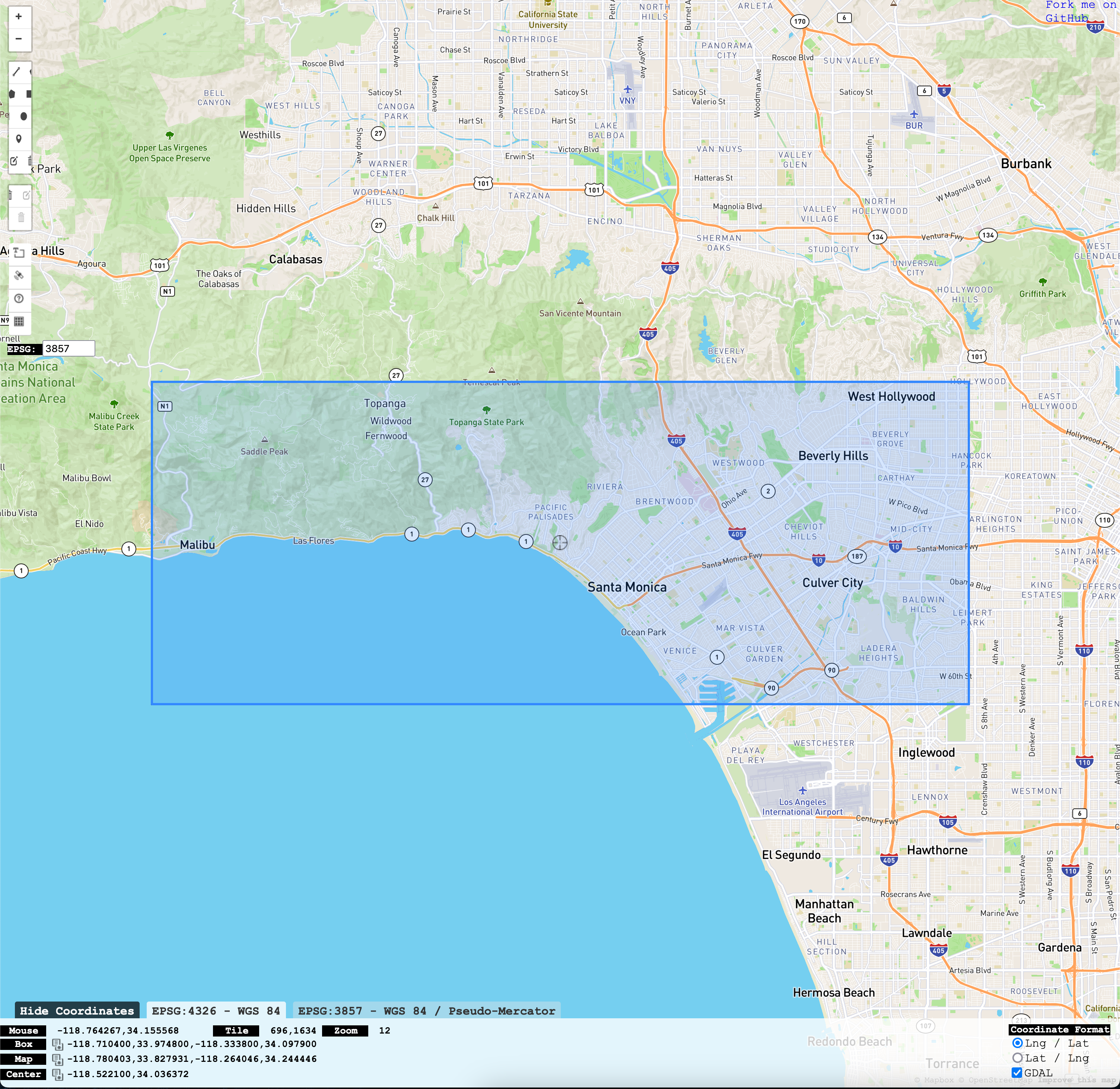 Bounding Box over Santa Monica on a Map