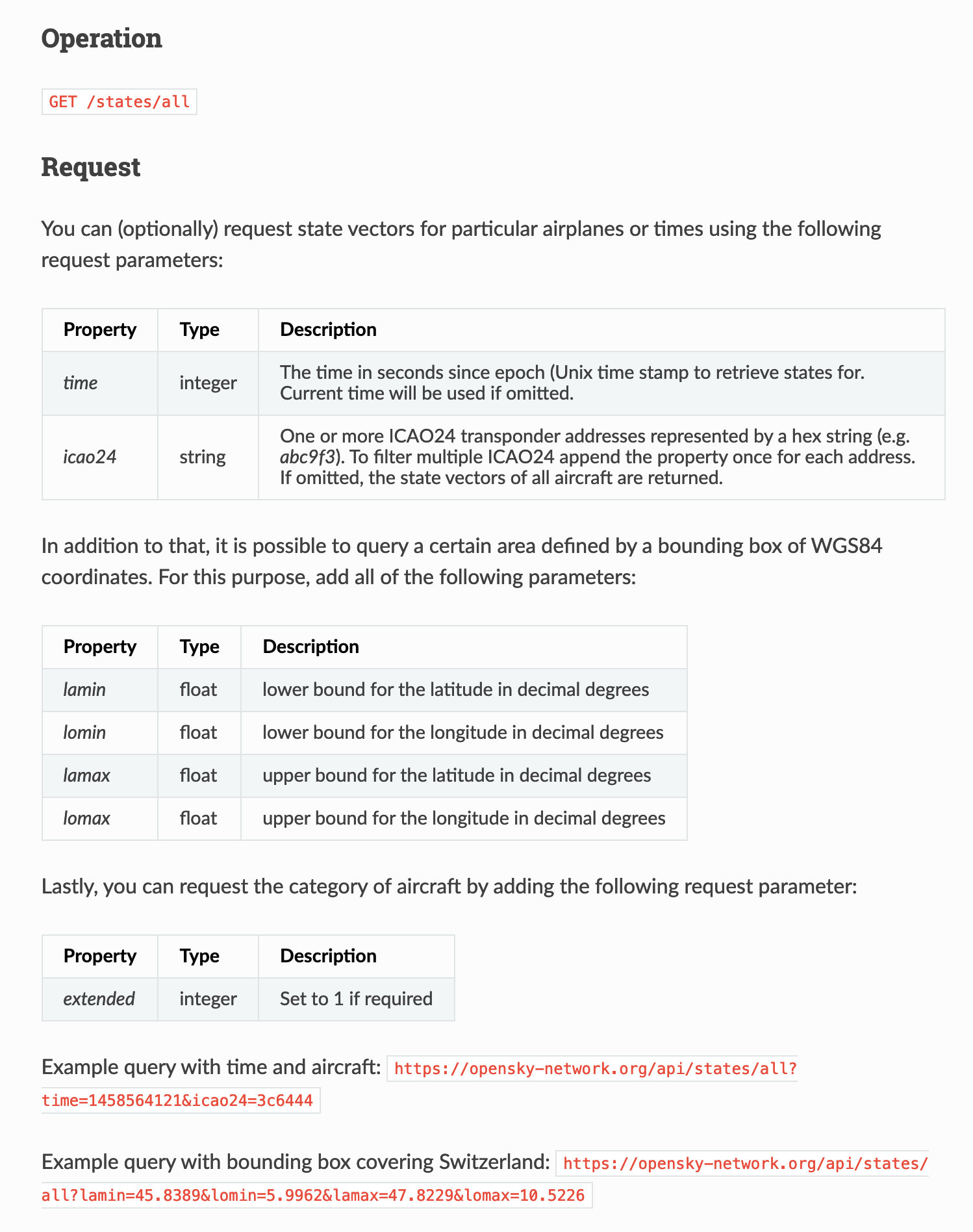 OpenSky API Get States